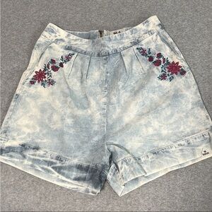 Bellfield Embroidered Chambray Shorts Small High Waisted Boho Coastal